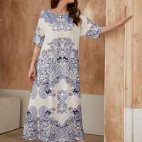 Blue casual print dress - Thumbnail 4