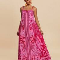 Pink printed spaghetti strap suspender dress - Thumbnail 1