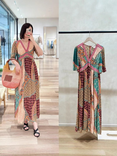 New Bohemian holiday style floral patchwork dress