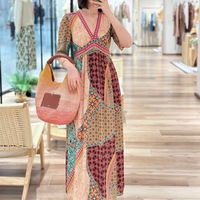 New Bohemian holiday style floral patchwork dress - Thumbnail 1