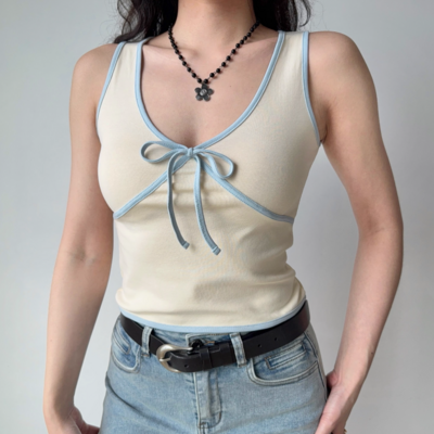 Contrast bow sleeveless tank top
