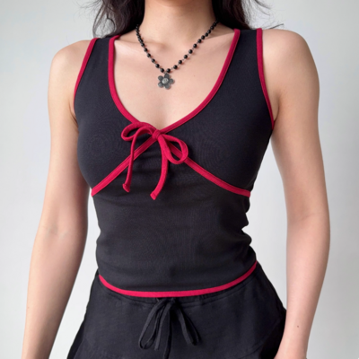 Contrast bow sleeveless tank top