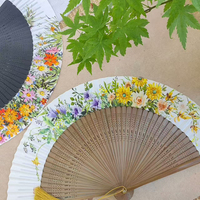 Handmade fan with watercolor painting spring flowers - Thumbnail 1