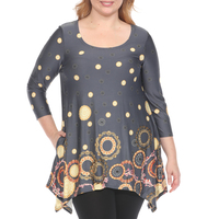 White Mark Plus Size Casual Printed Flowy Hem Swing Top, 1X-3X - Thumbnail 2