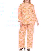 White Mark Women's Plus Size Floral Print Tunic and Pant 2 Piece Set - Thumbnail 4
