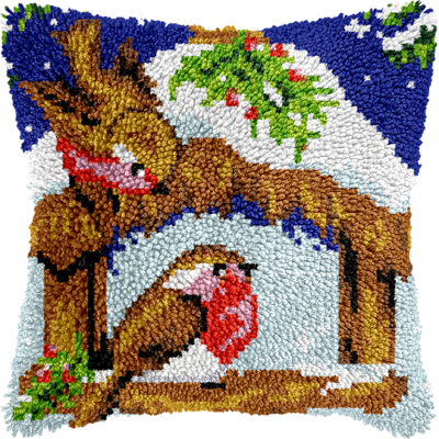 Birdfeeder pillow cushion cover rug making latch hooking kit (43x43cm blank canvas) - Thumbnail 4
