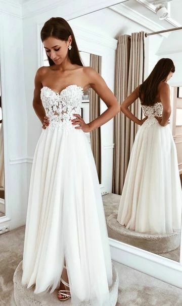 Strapless A-line Beach Wedding Dress, Fashion Custom Made Bridal Dress,1949