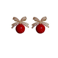 Elegant Rhinestone Bowknot Ball Earring for Women Girls Party Jewelry Gift - Thumbnail 4