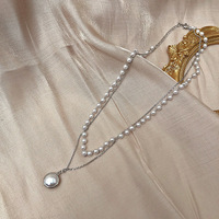 Fashion Pearl Dainty Adjustable Double Layer Chain Pendant Necklaces  - Thumbnail 3