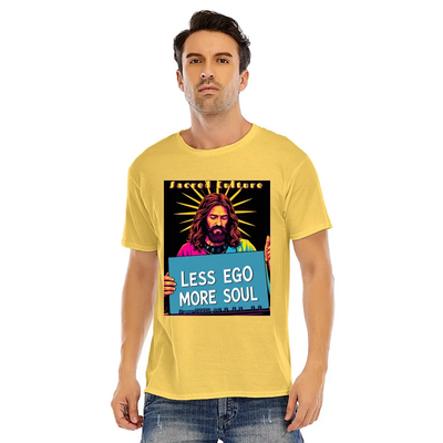 Unisex Yellow Short sleeve Jesus Pop Art Less Ego More Soul Music DJ T-shirt 