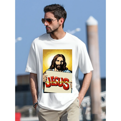 White Unisex Jesus Short sleeve O -neck Pop Art Short Sleeve O -neck T-shirt 