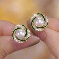 Korean Fashion Crystal Pearl Earrings For Women Jewelry - Thumbnail 5