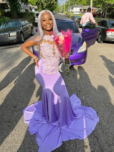 Violet Mermaid Prom Dress Lace Appliques Evening Formal Party Second Reception Birthday Engagement Gowns Dresses