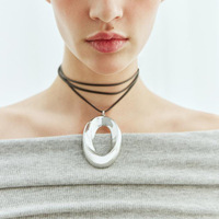  Retro Oval Simple Hollow Metal Pendant Necklace - Thumbnail 1