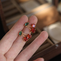 New Fashion Cute Red Cherry Stud Earrings Fashion Charm Crystal Party Birthday Holiday Gift - Thumbnail 2