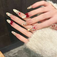 New Year Heart Cat Eye Fake Nails Red Bow Pearl Nail Art - Thumbnail 1