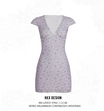 Deep V-neck dress sexy temperament mesh skirt