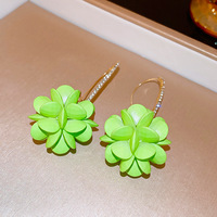 Sweet acrylic flower studded diamond long ear hook earrings - Thumbnail 4