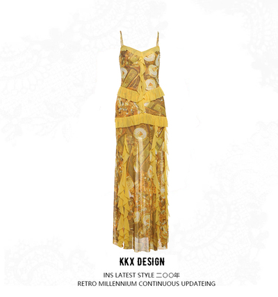 Solid color slim high waist fashionable V-neck suspender sleeveless dress