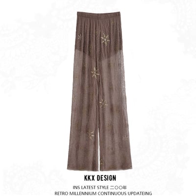 Sequin and beaded sheer trousers