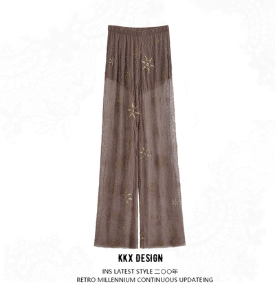 Sequin and beaded sheer trousers