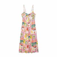 LINEN BLEND PATCHWORK PRINTED MIDI DRESS - Thumbnail 1