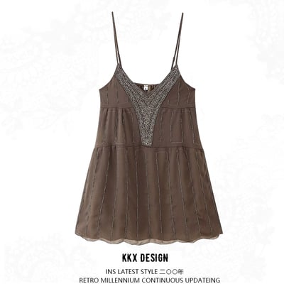 Elegant embroidered midi halter neck dress