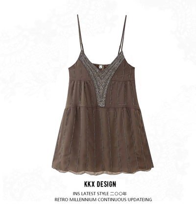 Elegant Embroidered Midi Halter Neck Dress