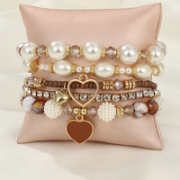 Multi piece Bracelet Pearl Handmade Beaded Women's Bohemian Fashion Peach Heart Bracelet - Thumbnail 1