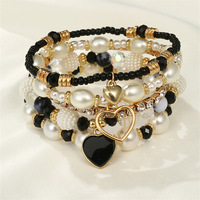 Multi piece Bracelet Pearl Handmade Beaded Women's Bohemian Fashion Peach Heart Bracelet - Thumbnail 4