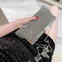 Luxury Diamond Long Silver Day Clutches Shiny Crystal Wedding Chain Shoulder Bags  - Thumbnail 7