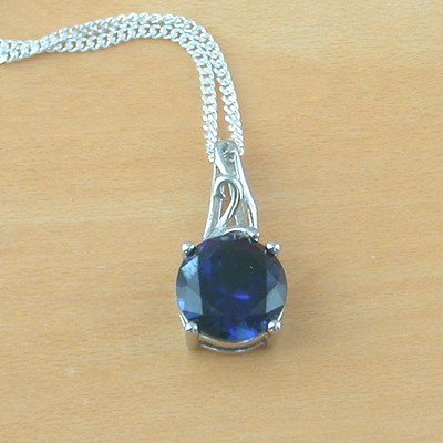 Sterling silver sapphire solitaire pendant & chain/sapphire necklace/blue sapphire necklace/sapphire jewellery/sapphire pendant/uk