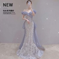 Fish tail evening dress 2025 summer one shoulder sequin fairy temperament bride toast dress party host dress dress - Thumbnail 6