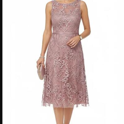 Elegant sheath lace tea-length mother of the bride/ groom dresses formal evening dress - Thumbnail 1