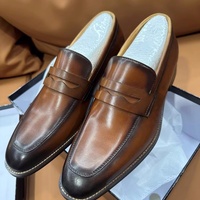 Handmade men's leather loafers first layer cowhide slip-on casual leather shoes - Thumbnail 1