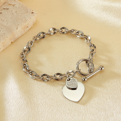 Fashion Love stainless steel jewelry personality OT buckle high sense titanium steel bracelet women