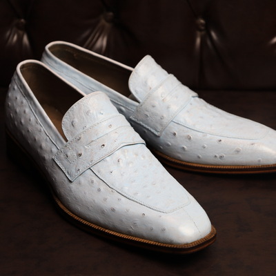 Crafted leather handmade men white ostrich leather dress shoes