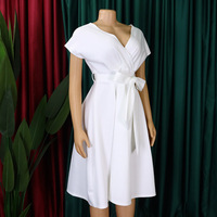 Elegant v neck Fashion dress with Big Bow - Thumbnail 4