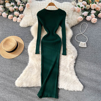 Autumn winter new long sleeve round neck Knitted Bodycorn Dress - Thumbnail 1