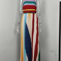  Women Sleeveless Colorful Stripes Maxi Dress - Thumbnail 3