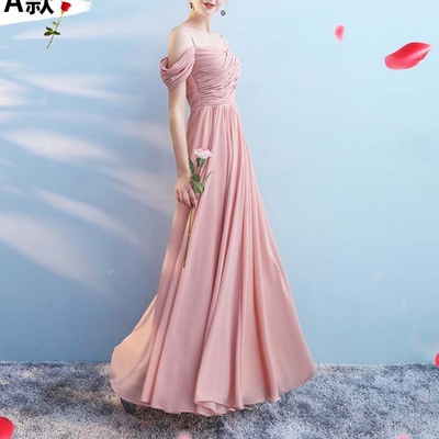 Women girls new chiffon pink princess bridesmaid banquet party ball performance dress gown