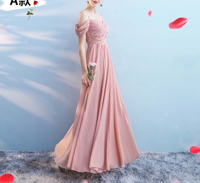 Women Girls New chiffon pink princess bridesmaid banquet party ball performance dress gown