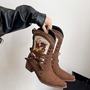 Retro Ethnic Floral Embroidery Cowboy Boots-1