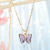 Crystal Butterfly Pendant Necklace – Pastoral Style Internet Celebrity Jewelry for Women - Thumbnail 1