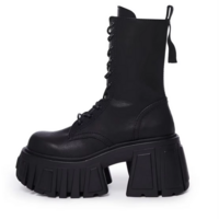 Thick-Soled British Style Punk Platform Black Boots for Women - Thumbnail 5