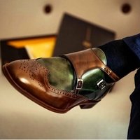Outstanding Promoting Patina Culture Handmade Design Oxfords Double Monk Shoes For Stylis Mens - Thumbnail 1
