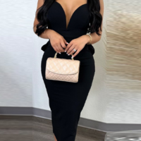 Solid Color Backless Ruffle Edge Splicing V-Neck Slim Dress - Thumbnail 3