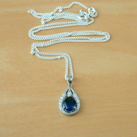 BOXED GIFT /925 Sapphire (Lab Created) & Cz Pendant & Chain/Sapphire Jewelry/Silver Sapphire Necklace/Sapphire Pendant/Sapphire Gift/UK - Thumbnail 2