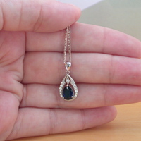 BOXED GIFT /925 Sapphire (Lab Created) & Cz Pendant & Chain/Sapphire Jewelry/Silver Sapphire Necklace/Sapphire Pendant/Sapphire Gift/UK - Thumbnail 3