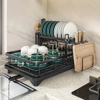 Double Tier Large Metal Cutlery Rack – Carbon Steel Kitchen Organizer with Knife, Fork, Cup Holders & Draining Board - Thumbnail 1